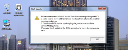  Please make sure to DISABLE the ME function before updating the BIOS, Service Mode jumper